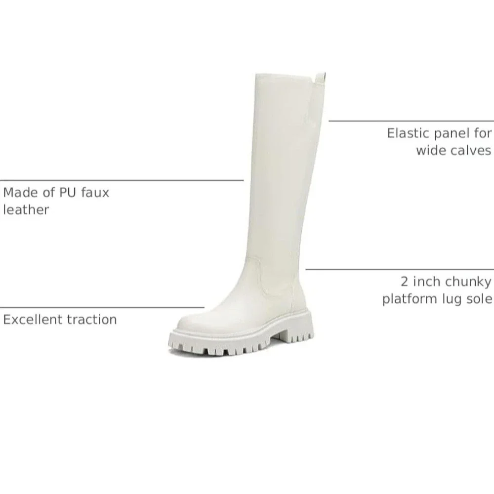 TEAIEUI Women's Knee High Boots Fashion Platform Lug Sole Tall Riding Boots Sz 8